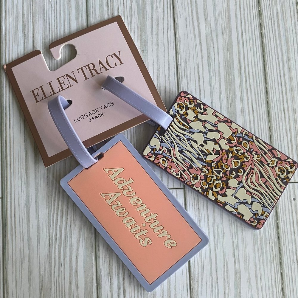 ELLEN TRACY Set of 2 Adventure Awaits Suitcase Luggage Tags